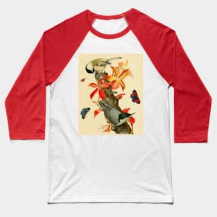 CHICKADEES ,BUTTERFLIES AND LADYBIRD ON A BRANCH WITH RED LEAVES Baseball T-Shirt